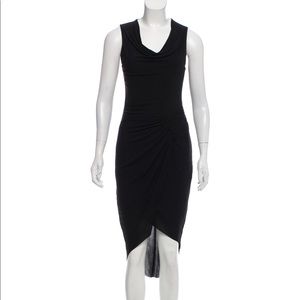 Helmut lang black ruche-accented midi dress